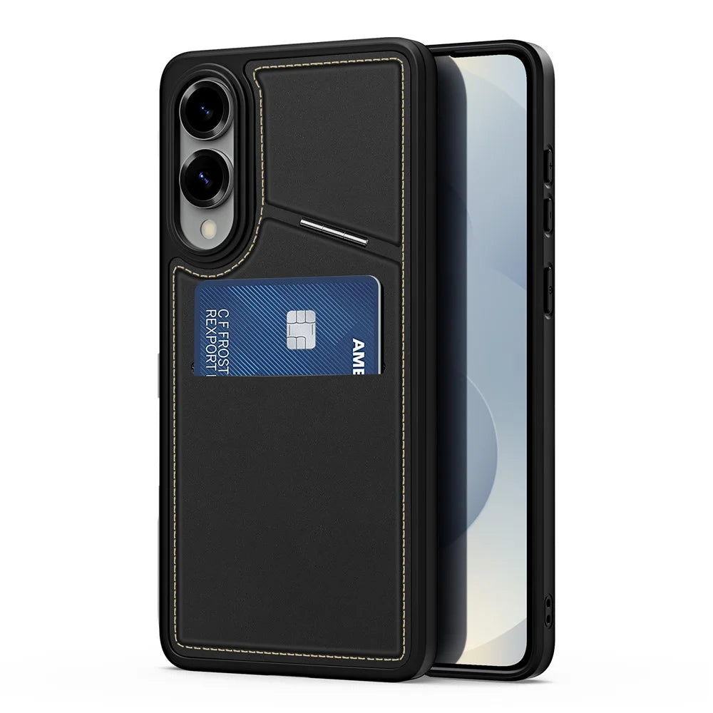 DUX DUCIS For Samsung Galaxy S25 Edge Magnetic Case  Rafi II Series Leather Back Cover with RFID Blocking Card Slots - Black - 1