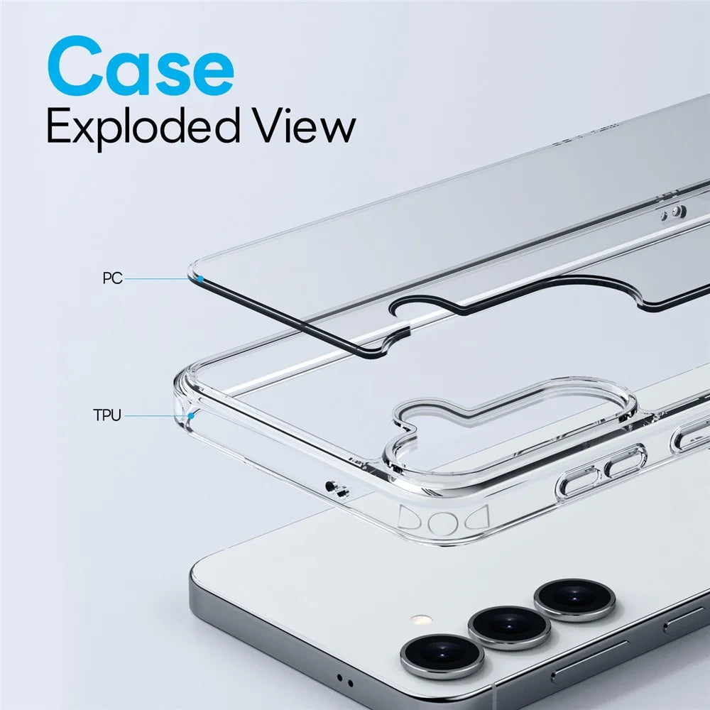 NORTHJO For Samsung Galaxy S24+ Case PC + TPU Phone Cover Set with Front Screen Protector + Lens Film - Transparent - 3