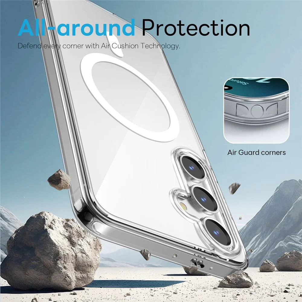 NORTHJO For Samsung Galaxy S24 Magnetic Case PC + TPU Phone Cover Set with Tempered Glass Film (Support Fingerprint Unlock) - Transparent - 5
