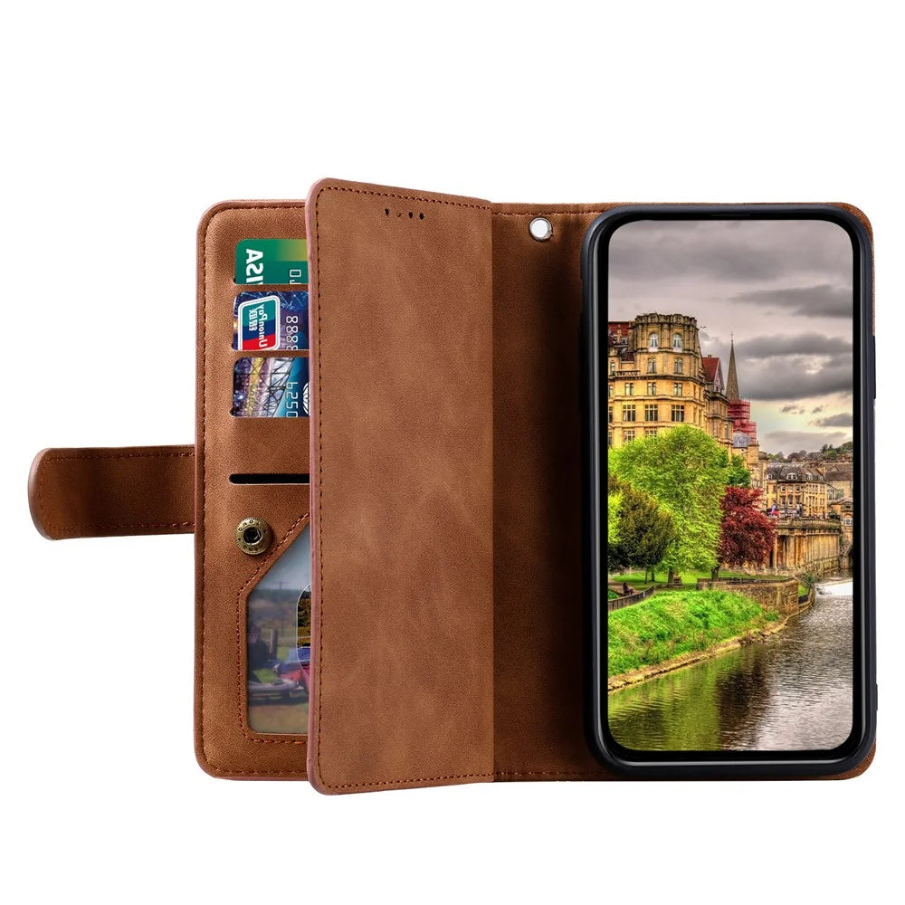 For Samsung Galaxy S25 Edge Case PU Leather Phone Cover with Zipper Wallet 9 Card Slots - Brown - 2