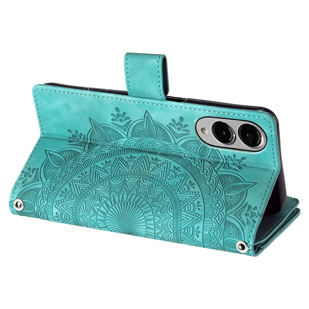 Style 006 For Samsung Galaxy S25 Edge Wallet Case PU Leather Phone Cover Mandala Flower Pattern - Mint Green - 3