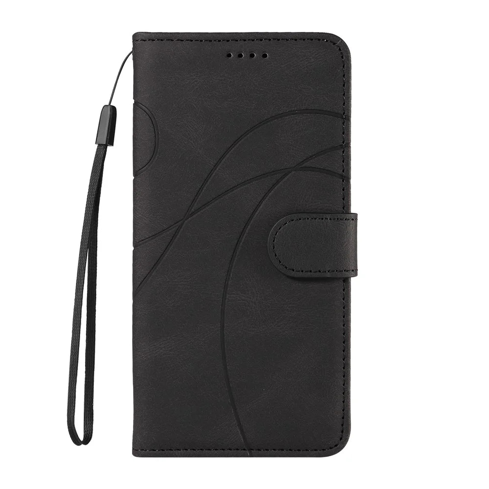 For Samsung Galaxy A08 5G / A08 4G / A07 4G / A06 4G / A06 5G Wallet Case Leather Phone Cover Stand with Curved Line Design -  Black - 2
