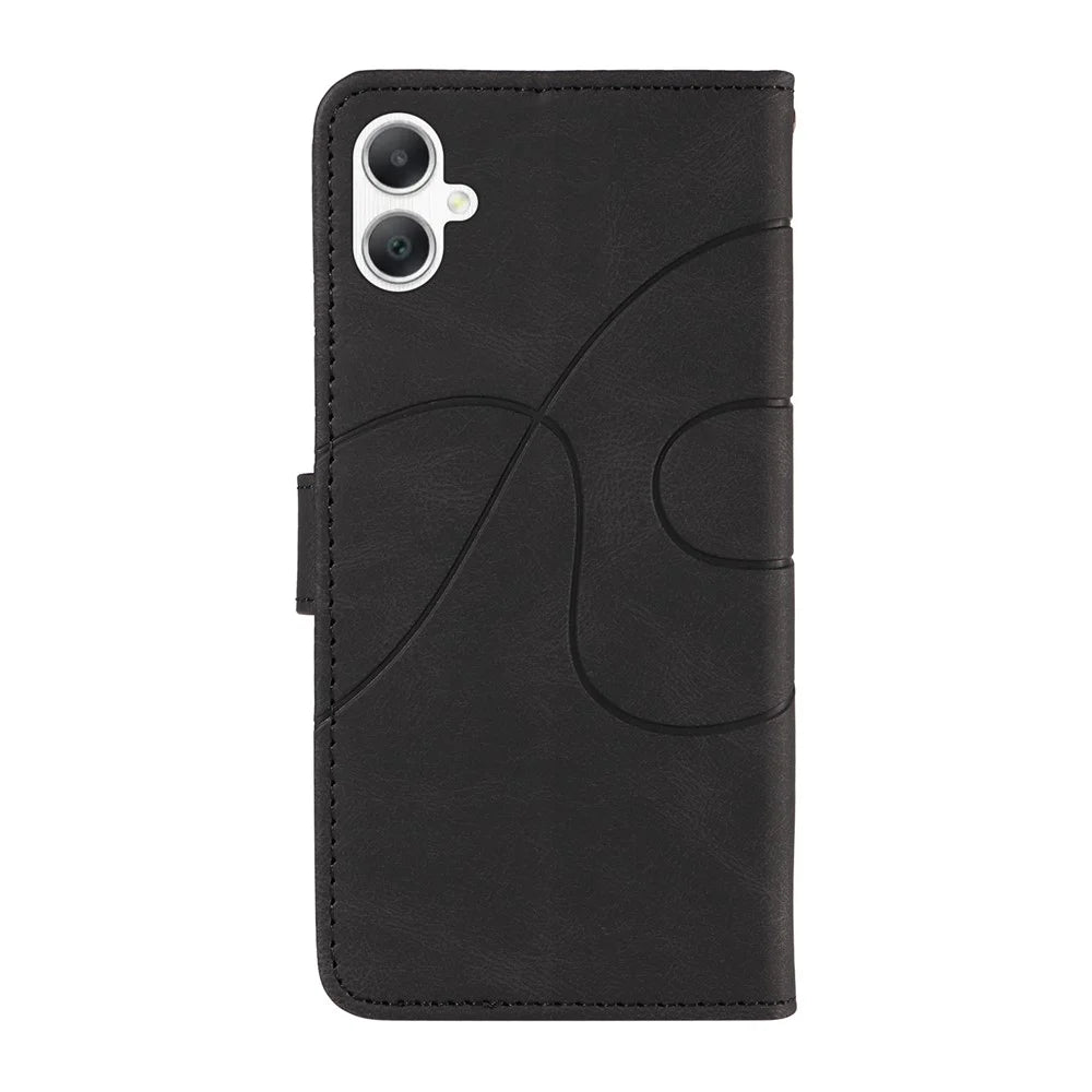 For Samsung Galaxy A08 5G / A08 4G / A07 4G / A06 4G / A06 5G Wallet Case Leather Phone Cover Stand with Curved Line Design -  Black - 3
