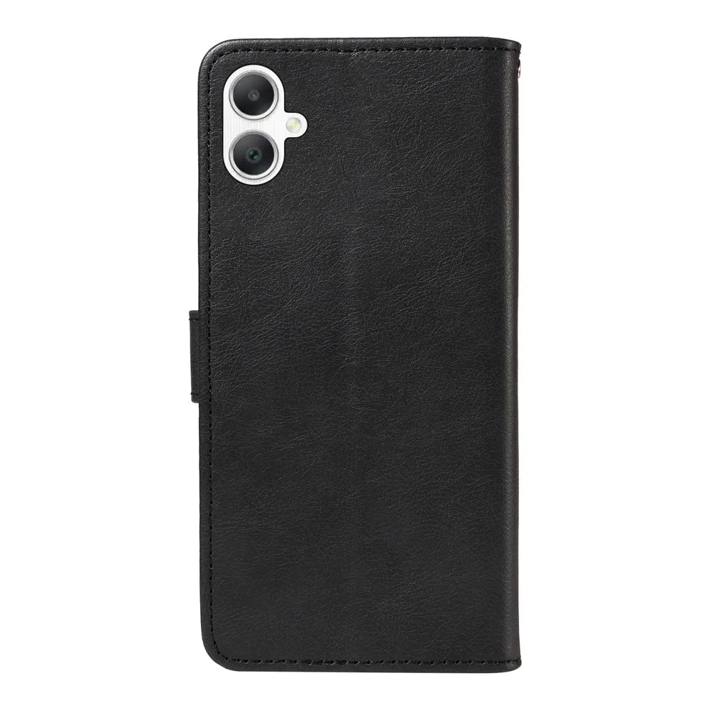 For Samsung Galaxy A08 5G / A08 4G / A07 4G / A06 4G / A06 5G Leather Wallet Case with Strap Solid Color Phone Stand Cover - Black - 3