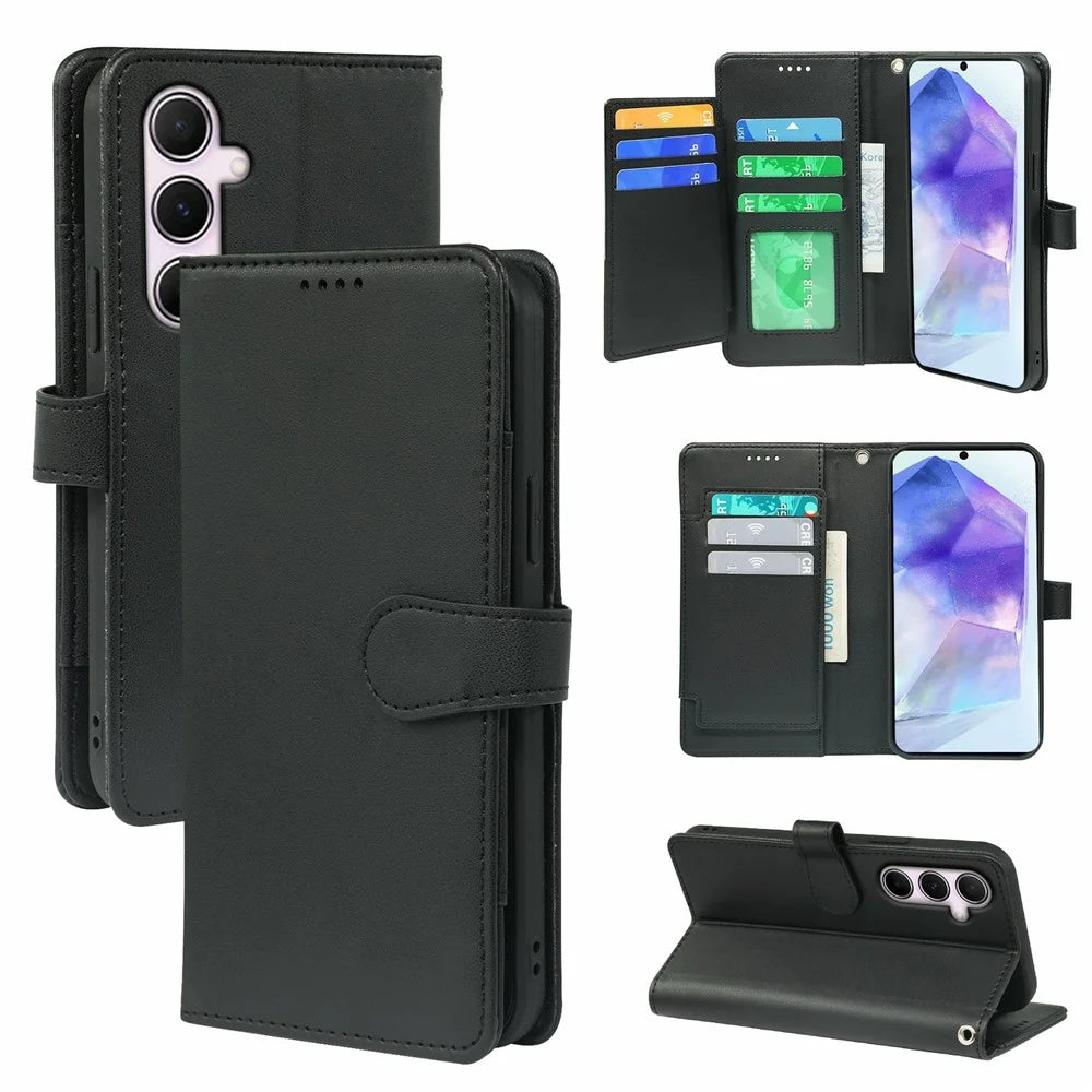 For Samsung Galaxy A16 5G / A16 4G Case with 9 Card Slots PU Leather Stand Phone Cover - Black - 1