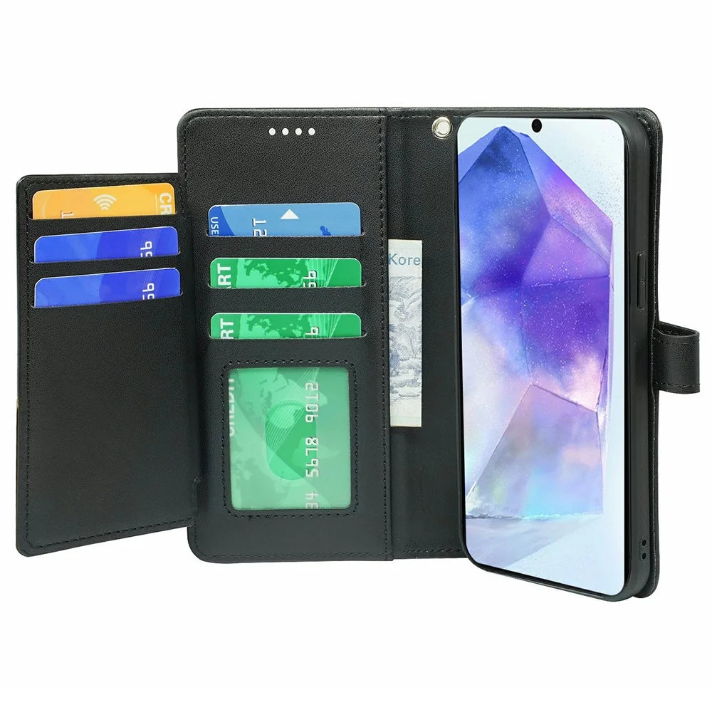 For Samsung Galaxy S25 / S24 Case with 9 Card Slots PU Leather Stand Phone Cover - Black - 3
