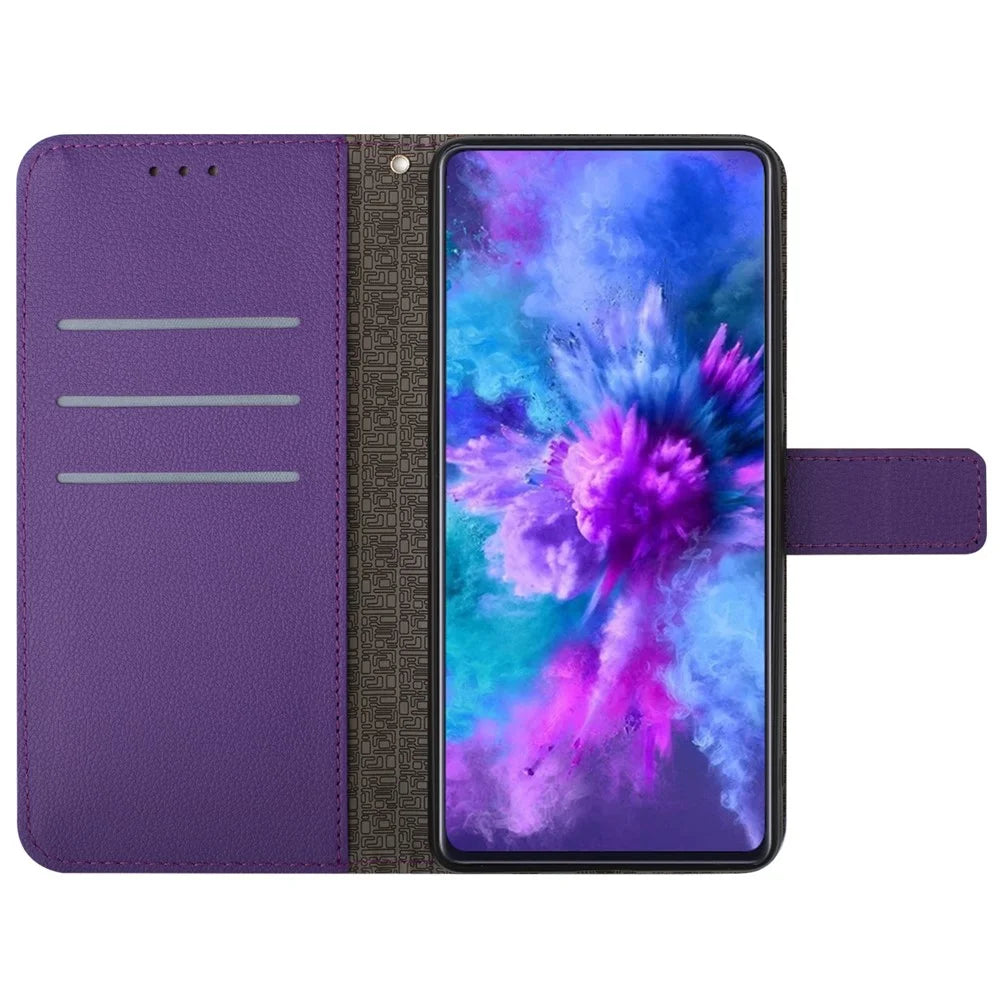 For Samsung Galaxy F06 5G / M06 5G Phone Case Wallet Imprint PU Leather Flip Folio Cover - Dark Purple - 2