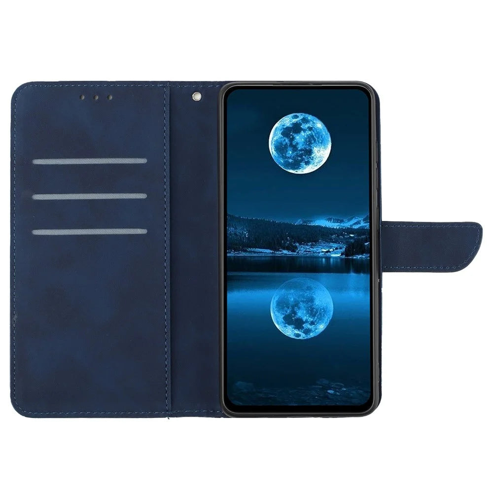 For Samsung Galaxy F06 5G / M06 5G Case Skin Touch Lines Imprinted PU Leather Flip Phone Cover - Blue - 2