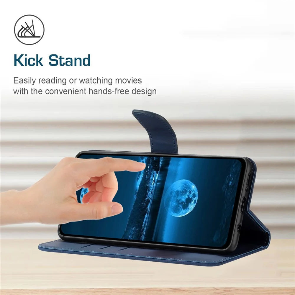For Samsung Galaxy F06 5G / M06 5G Case Skin Touch Lines Imprinted PU Leather Flip Phone Cover - Blue - 3