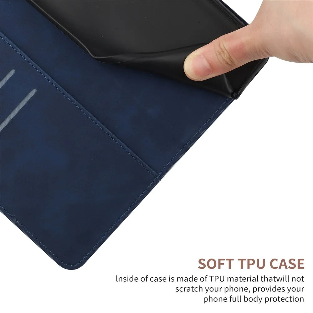For Samsung Galaxy F06 5G / M06 5G Case Skin Touch Lines Imprinted PU Leather Flip Phone Cover - Blue - 6