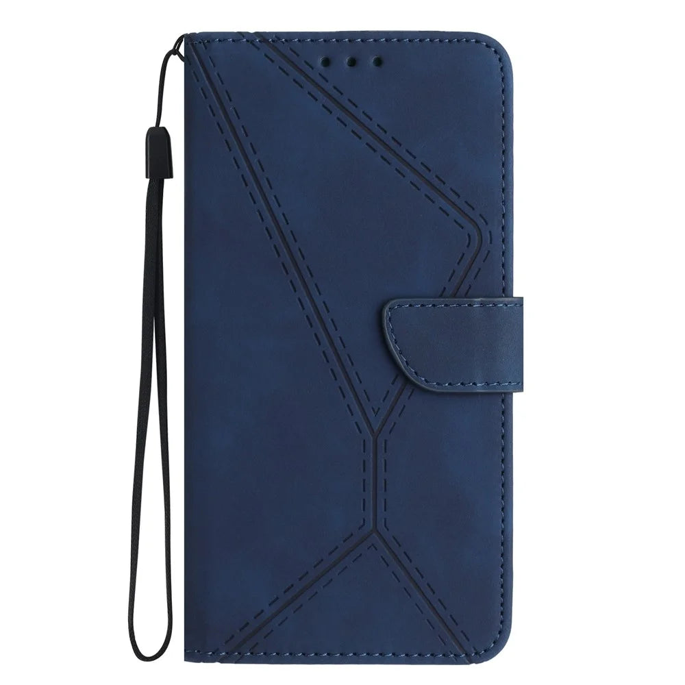 For Samsung Galaxy F06 5G / M06 5G Case Skin Touch Lines Imprinted PU Leather Flip Phone Cover - Blue - 7