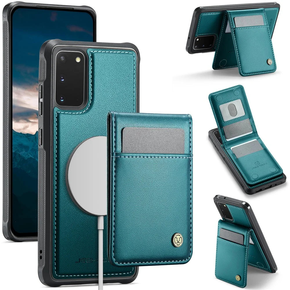 JEEHOOD For Samsung Galaxy S20 FE Leather Back Cover Magnetic Case  J06 Phone Case with Card Bag RFID Blocking - Blue - 1