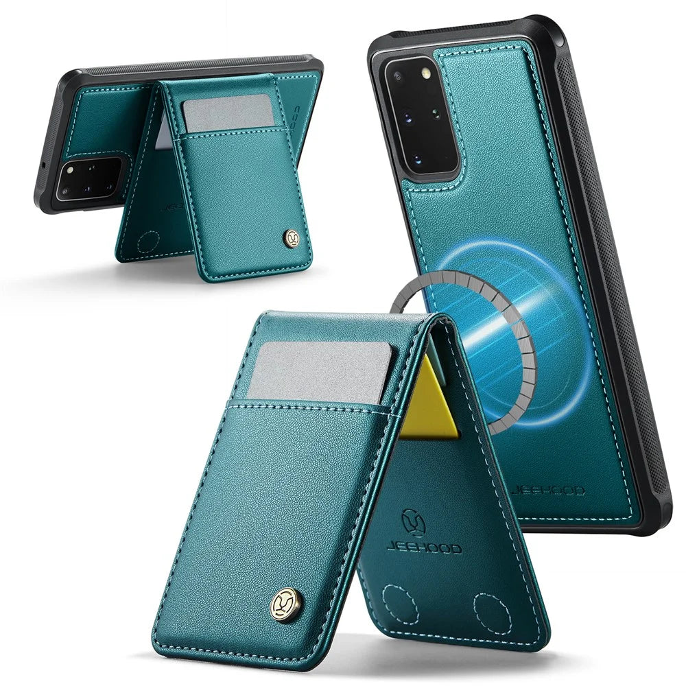 JEEHOOD For Samsung Galaxy S20 Plus 5G Leather Back Cover Magnetic Case  J06 Phone Case with Card Bag RFID Blocking - Blue - 2