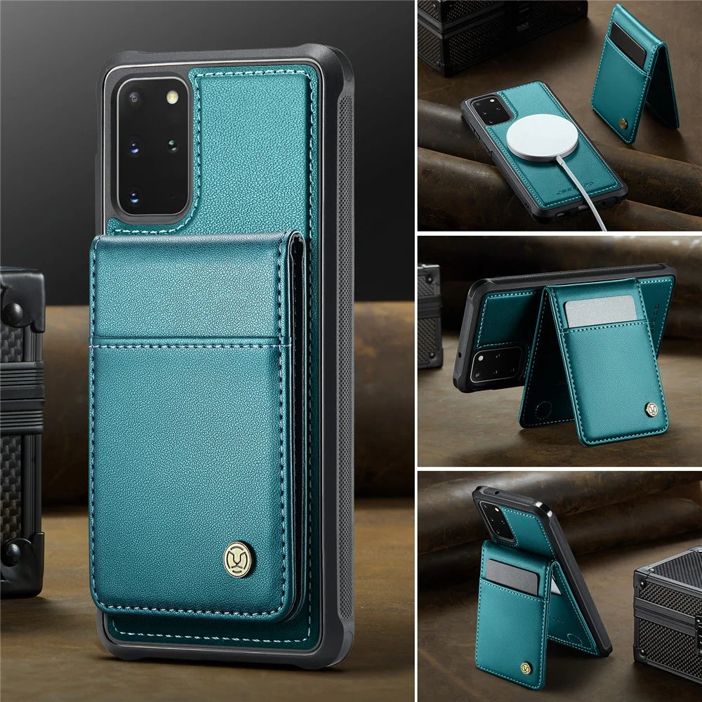 JEEHOOD For Samsung Galaxy S20 Plus 5G Leather Back Cover Magnetic Case  J06 Phone Case with Card Bag RFID Blocking - Blue - 4