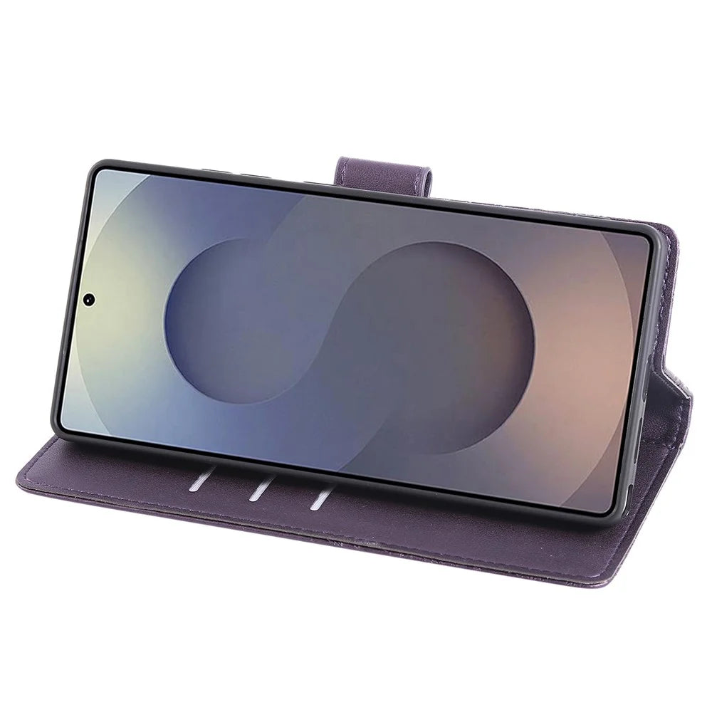 For Samsung Galaxy S25 Ultra Case Rose Flower Wallet PU Leather Phone Cover with 3 Card Slots - Dark Purple - 4