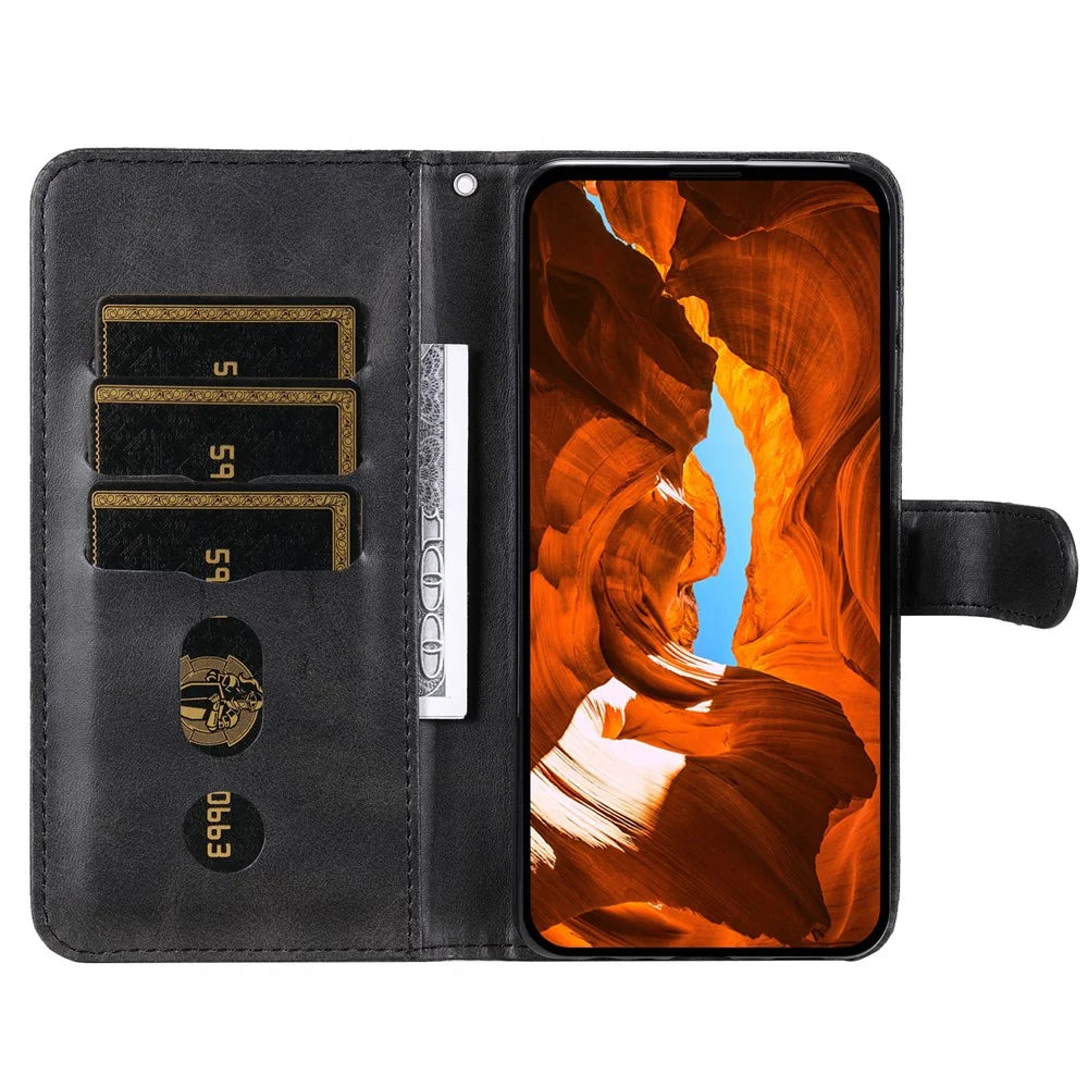 For vivo V50 5G Case Zipper Wallet Calf Texture PU Leather Phone Cover - Black - 2