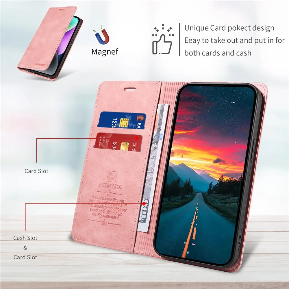 BETOPNICE 003 For vivo V50 5G Case Magnetic Closure RFID Blocking Wallet Stand Leather Phone Cover - Pink - 6