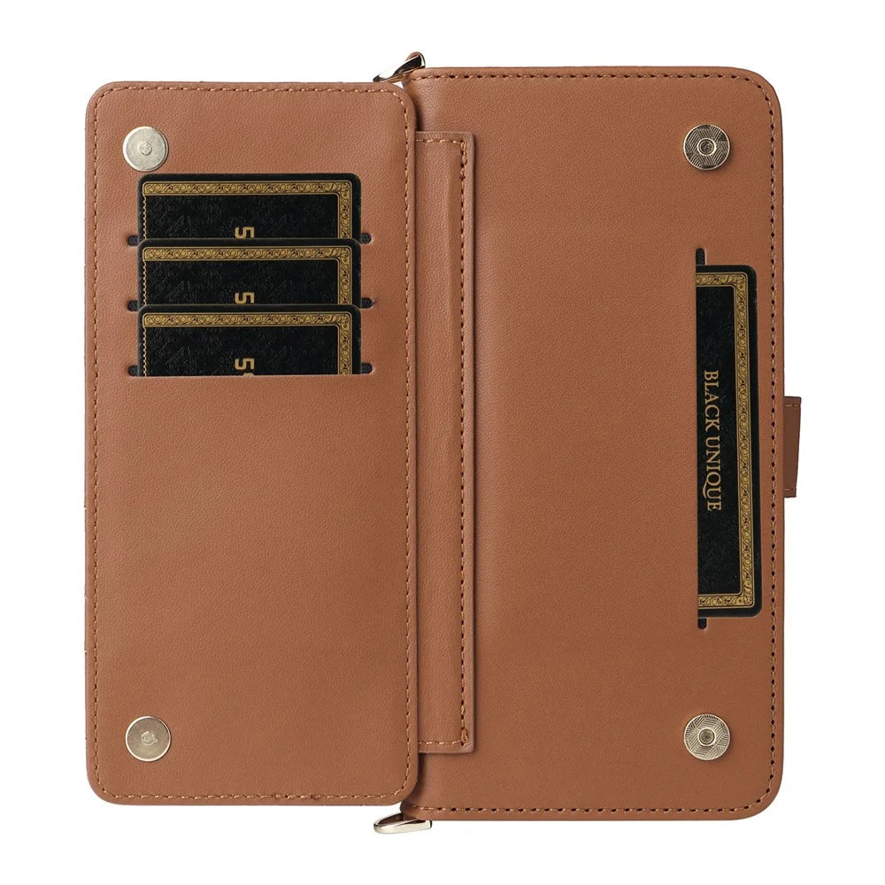 For ZTE Blade V70 Max / nubia V70 Max Wallet Case with Shoulder / Wrist Strap Leather Phone Cover Stand - Brown - 3