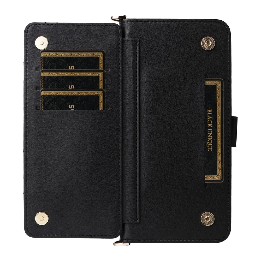 For vivo Y39 5G  /  Y300i 5G Wallet Case with Shoulder / Wrist Strap Leather Phone Cover Stand - Black - 3