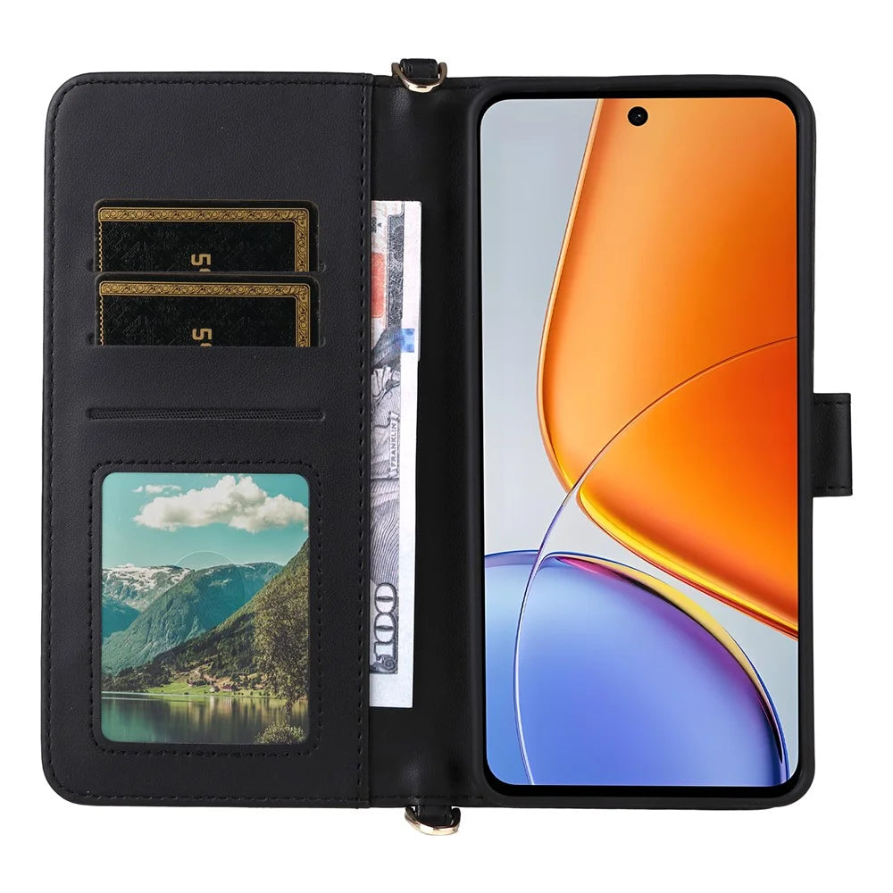 For vivo Y39 5G  /  Y300i 5G Wallet Case with Shoulder / Wrist Strap Leather Phone Cover Stand - Black - 4