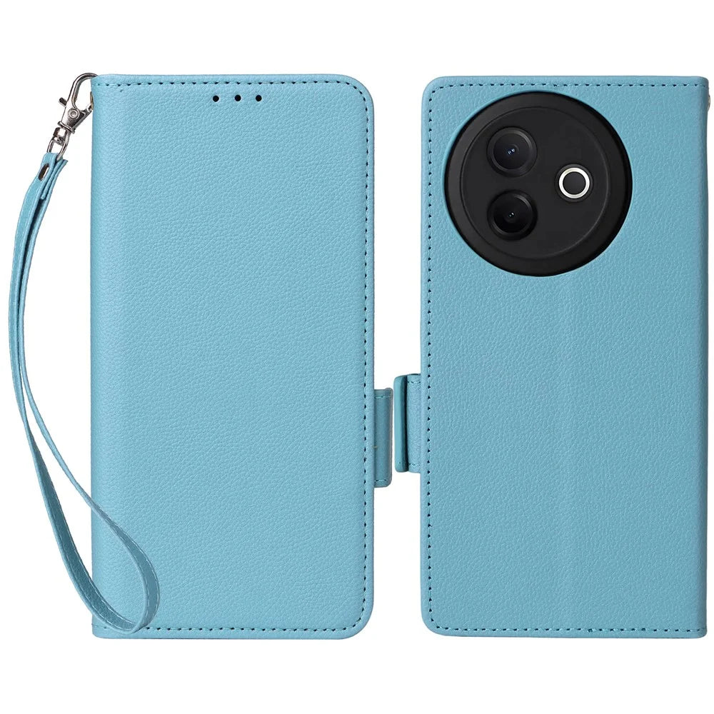 For vivo Y39 5G / Y300i 5G Case with Wrist Strap Litchi Texture PU Leather Wallet Phone Cover - Baby Blue - 1