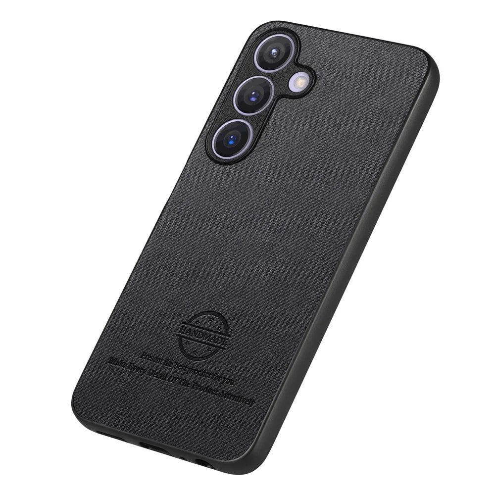 For Samsung Galaxy S25 Leather Phone  Back Cover with Cloth Texture - Black - 4