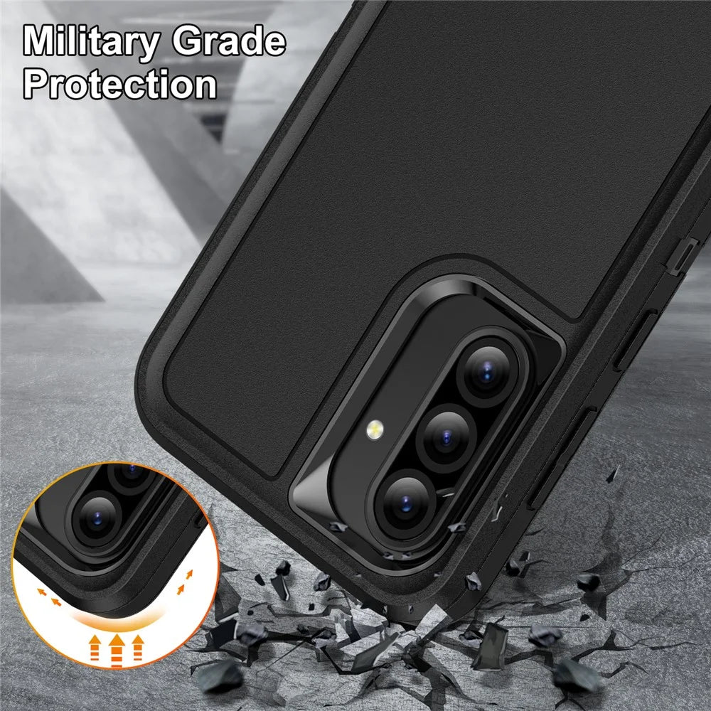 For Samsung Galaxy A56 5G Case PC + Silicone + EVA 3 in 1 Shockproof Phone Cover - Black + Black - 6