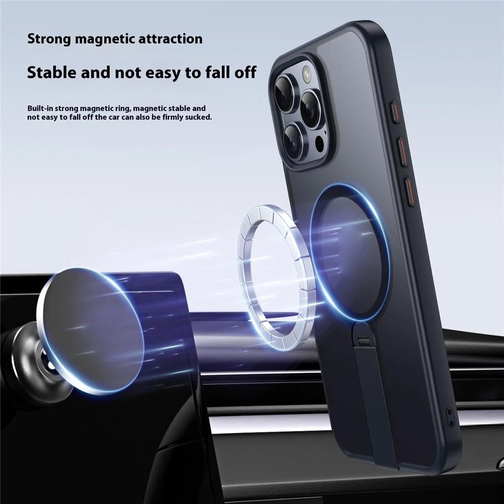 For iPhone 14 Pro Case Compatible with MagSafe Rotating Straight Kickstand TPU + PC Matte Phone Cover - Black - 3