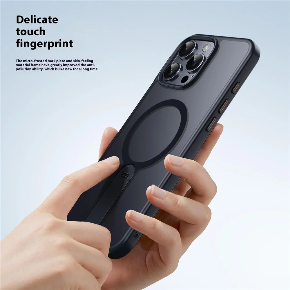 For iPhone 14 Pro Case Compatible with MagSafe Rotating Straight Kickstand TPU + PC Matte Phone Cover - Black - 4