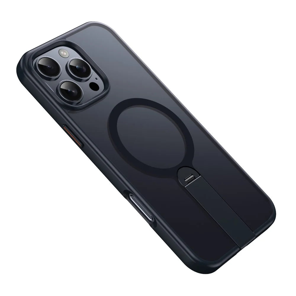 For iPhone 16 Pro Case Compatible with MagSafe Rotating Straight Kickstand TPU + PC Matte Phone Cover - Black - 1