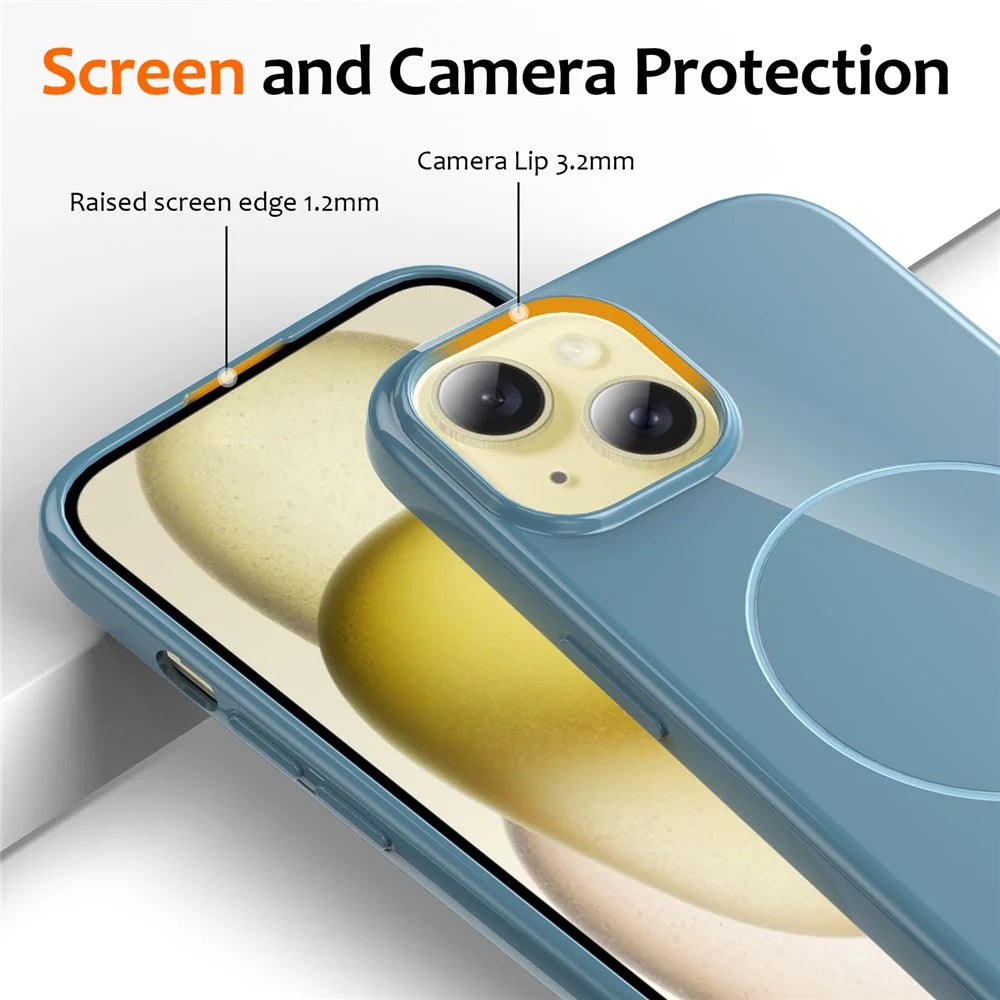 For iPhone 14 Plus Magnetic Case Compatible with MagSafe TPU Phone Back Cover with Lanyard - Blue - 3