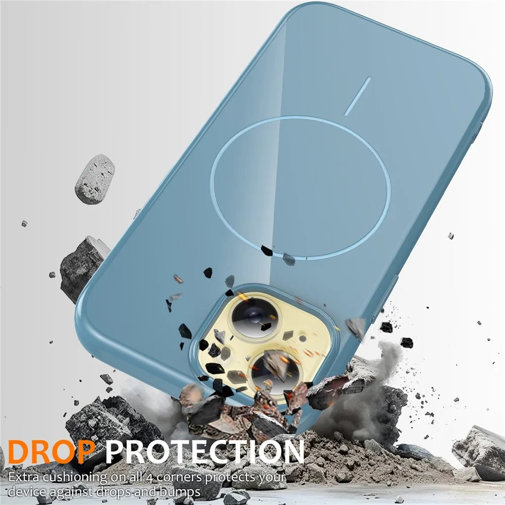 For iPhone 14 Plus Magnetic Case Compatible with MagSafe TPU Phone Back Cover with Lanyard - Blue - 4