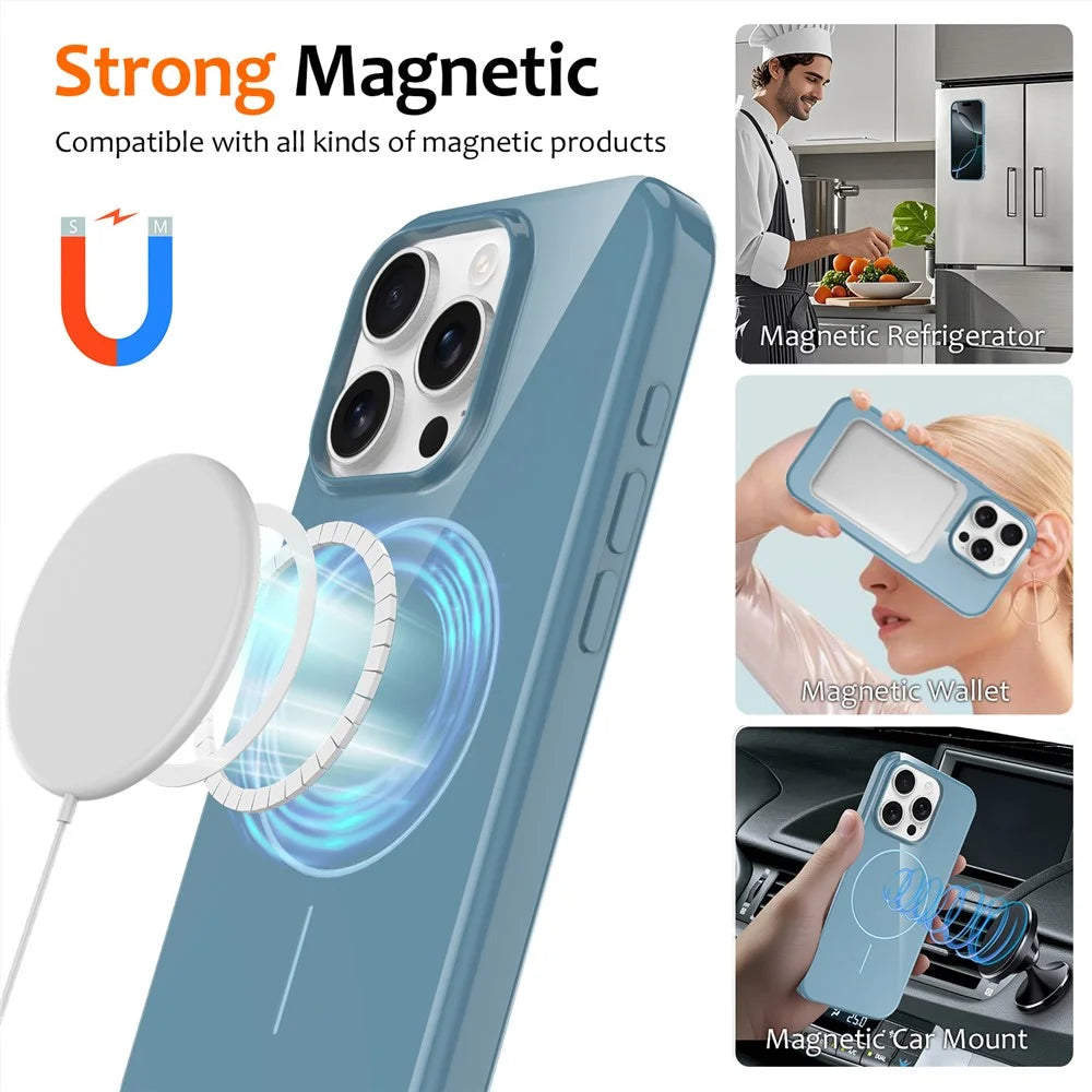 For iPhone 14 Pro Magnetic Case Compatible with MagSafe TPU Phone Back Cover with Lanyard - Blue - 2