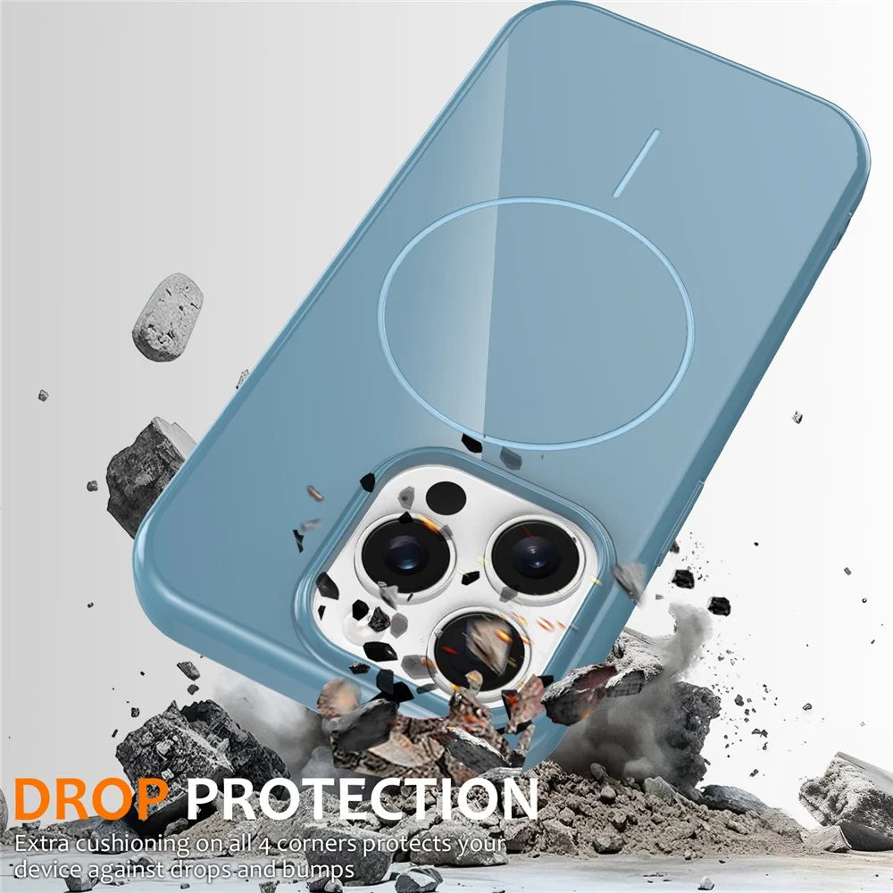 For iPhone 14 Pro Magnetic Case Compatible with MagSafe TPU Phone Back Cover with Lanyard - Blue - 4
