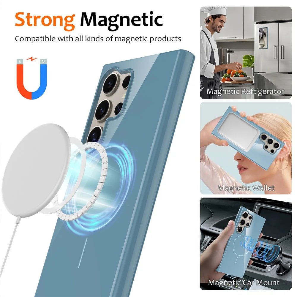 For Samsung Galaxy S22 Ultra 5G Magnetic Case TPU Phone Back Cover with Lanyard - Blue - 2