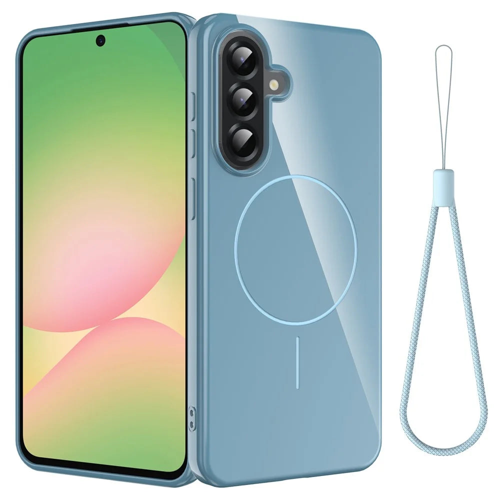 For Samsung Galaxy A56 5G Magnetic Case TPU Phone Back Cover with Lanyard - Blue - 1