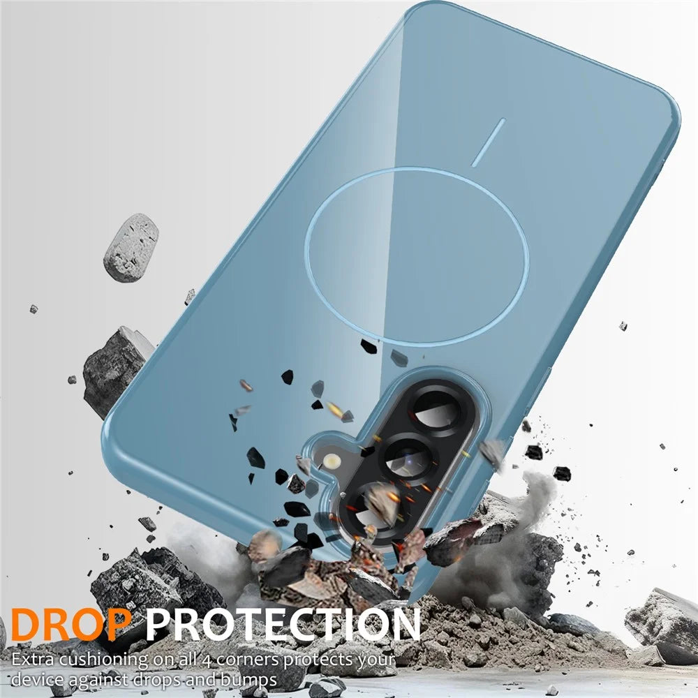 For Samsung Galaxy A56 5G Magnetic Case TPU Phone Back Cover with Lanyard - Blue - 3