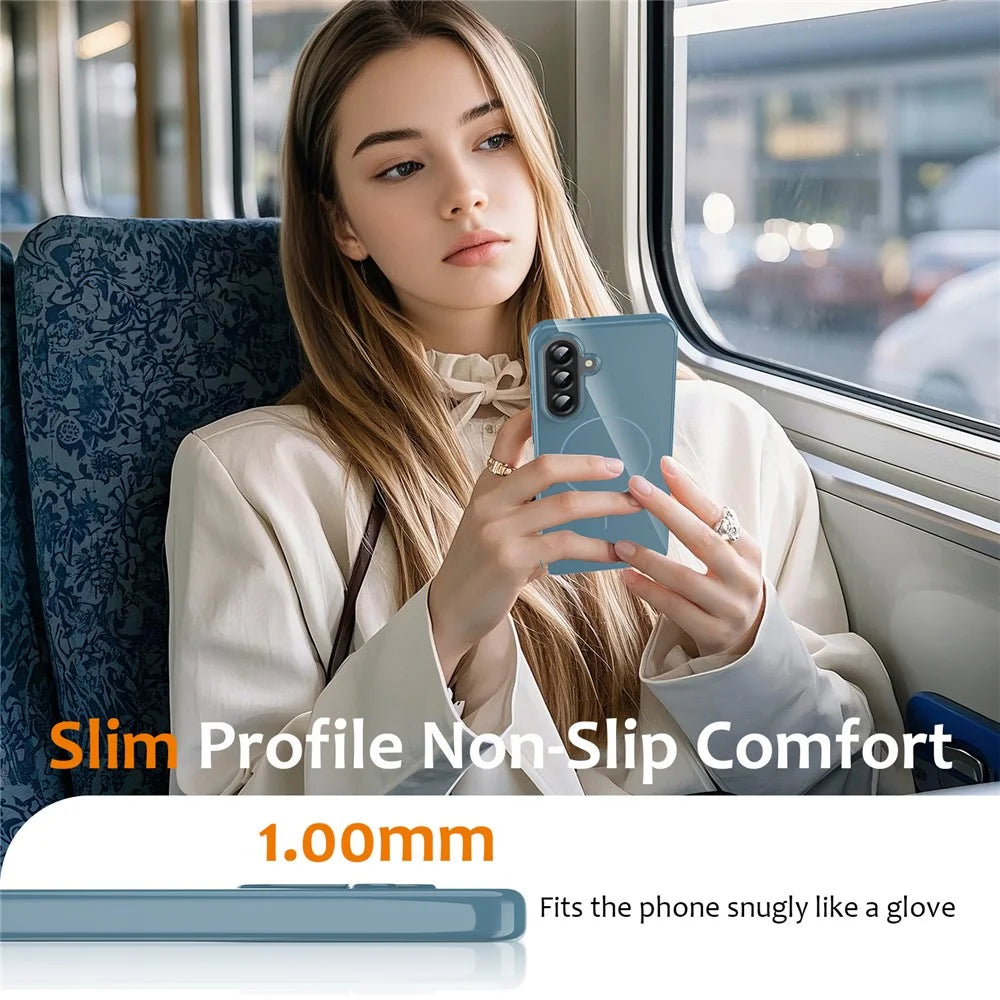 For Samsung Galaxy A56 5G Magnetic Case TPU Phone Back Cover with Lanyard - Blue - 6