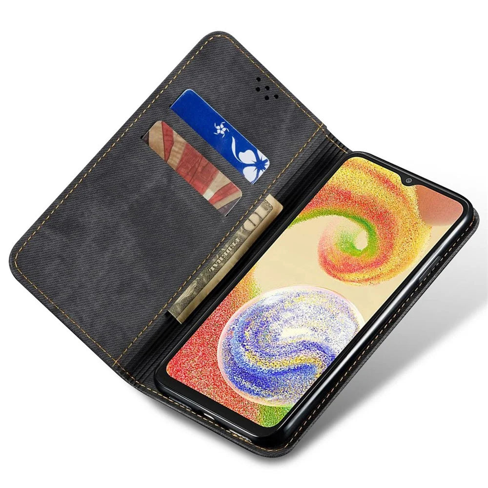For Samsung Galaxy M06 5G / F06 5G Case Jeans Cloth Texture Anti-Scratch Leather Stand Phone Cover - Black - 2