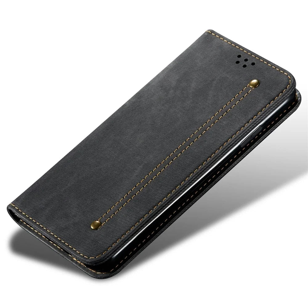 For Samsung Galaxy M06 5G / F06 5G Case Jeans Cloth Texture Anti-Scratch Leather Stand Phone Cover - Black - 4
