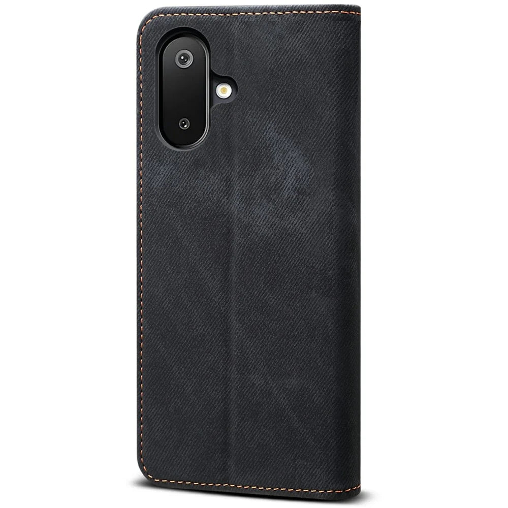 For Samsung Galaxy M06 5G / F06 5G Case Jeans Cloth Texture Anti-Scratch Leather Stand Phone Cover - Black - 6