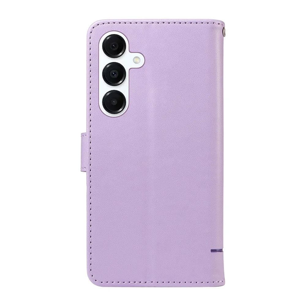 For Samsung Galaxy A18 5G / A17 5G / A17 4G / A26 5G / A16 5G / A16 4G Wallet Case Cat Pattern Imprint Leather Phone Cover with Wrist Strap - Light Purple - 7