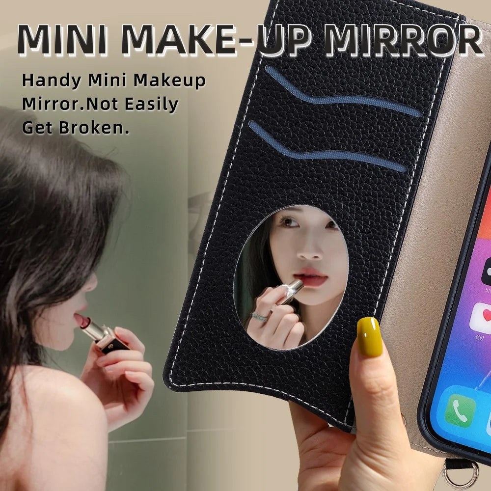 Wallet Case for TCL 50 NxtPaper 5G  /  50 Pro NxtPaper 5G Fishtail Design Leather Phone Cover with Mirror  /  Stand  /  Strap - Black - 7