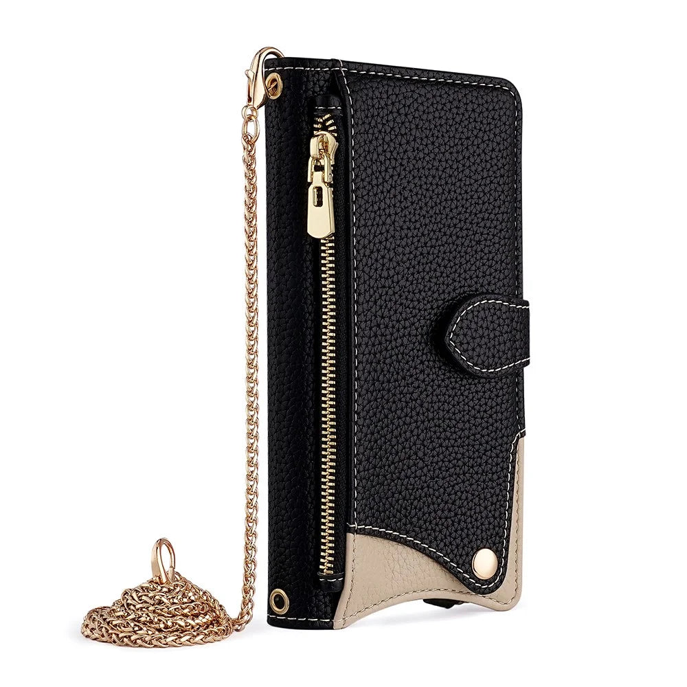 For TECNO Spark 30 4G Wallet Case Fishtail Design Leather Phone Cover with Mirror / Stand / Strap - Black - 2