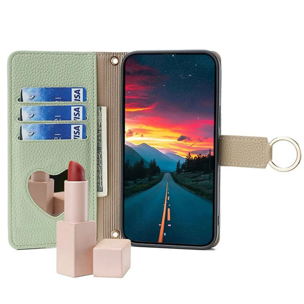 Wallet Case for TECNO Pova 6 Neo 5G / Spark 30 5G Mirror Leather Phone Cover with Chain Shoulder Strap - Green - 2