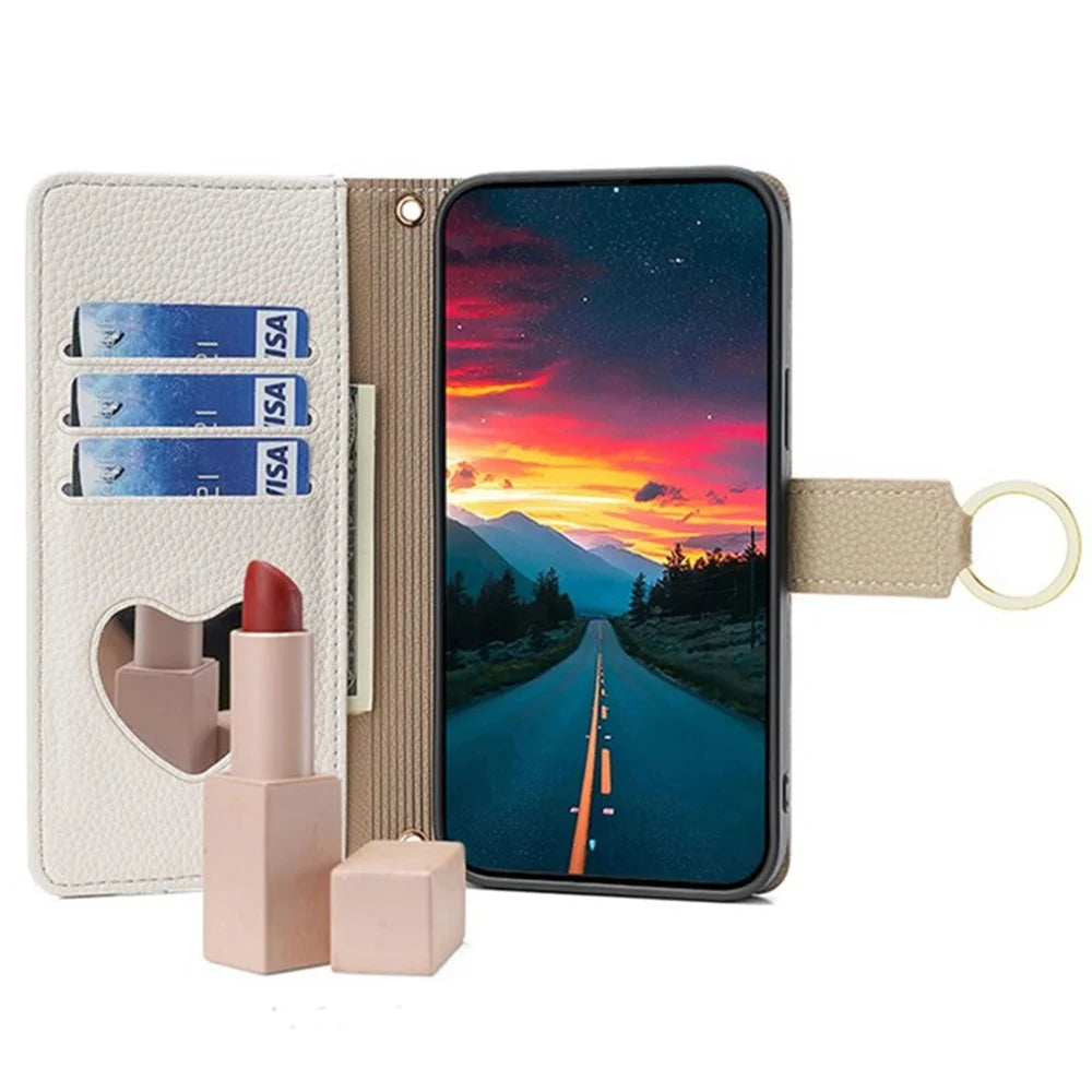 For TECNO Spark 30 4G Case Mirror Wallet Leather Phone Cover with Chain Shoulder Strap - White - 2