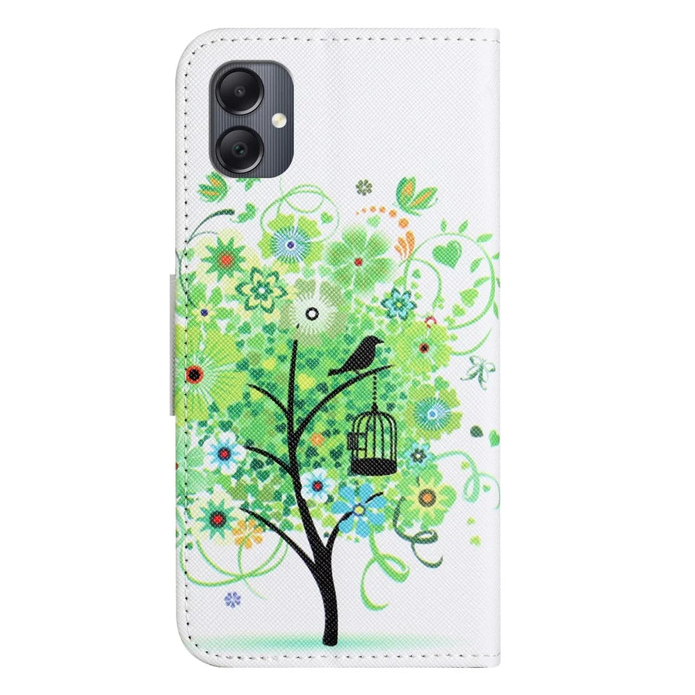For Samsung Galaxy A07 4G / A06 5G / A06 4G Case Pattern Printing Cross Texture Leather Phone Cover - Green Tree - 5
