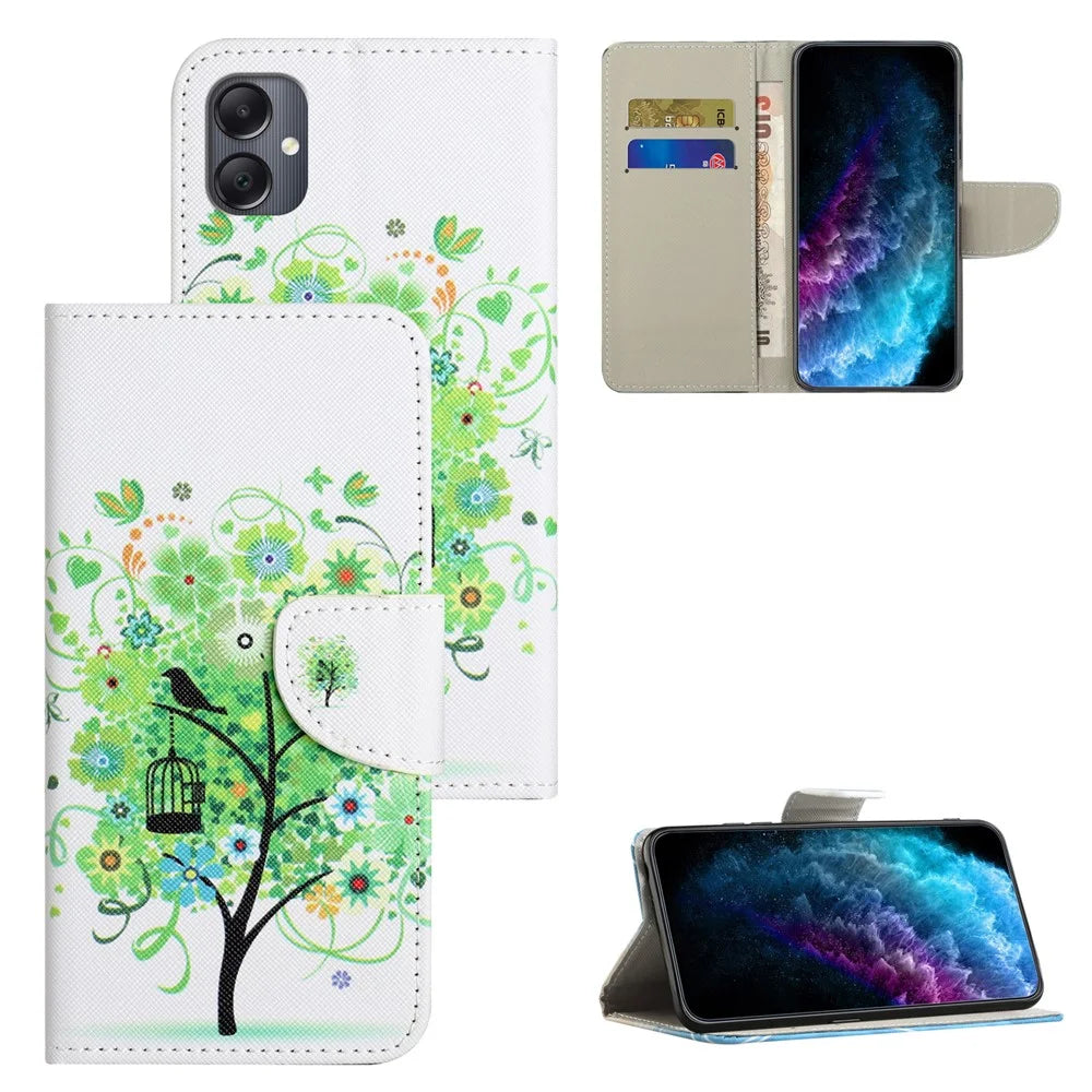 For Samsung Galaxy A07 4G / A06 5G / A06 4G Case Pattern Printing Cross Texture Leather Phone Cover - Green Tree - 6