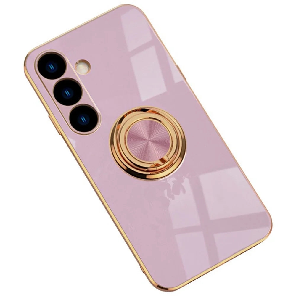 For Samsung Galaxy S25 Case Precise Cutouts 6D Electroplating TPU Phone Cover with Ring Holder - Light Purple - 1