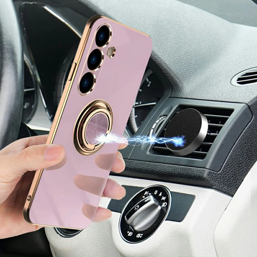 For Samsung Galaxy S24 Case Precise Cutouts 6D Electroplating TPU Phone Cover with Ring Holder - Light Purple - 4